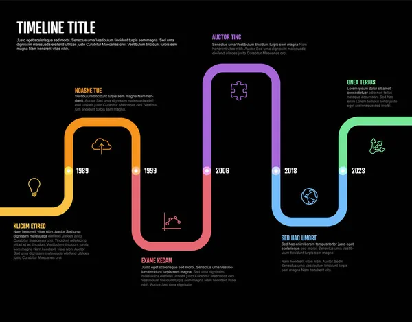 Vector Infographic Company Milestones Gekrümmte Timeline Template Dunkle Dicke Marker — Stockvektor