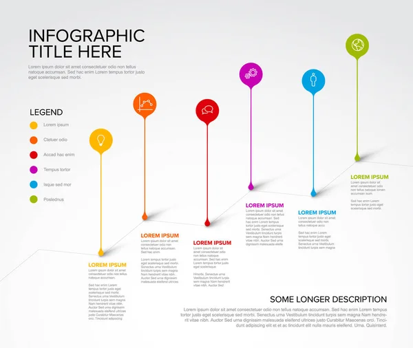 Πολύχρωμο Διάνυσμα Infographic Πρότυπο Έκθεση Χρονοδιάγραμμα Σταγόνες Φυσαλίδες Καρφίτσες Απλές — Διανυσματικό Αρχείο
