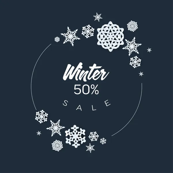 Winter Cool Minimalist Sale Circle Label Made Minimalist Paper Cut — Stock Vector