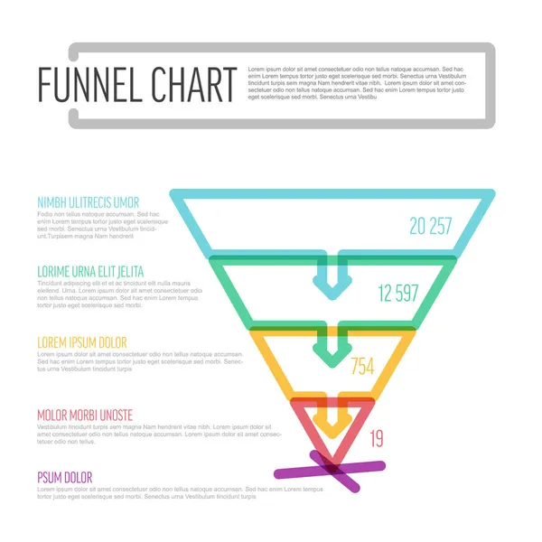 Línea Gruesa Vectorial Infografía Plantilla Embudo Capas Nivel Con Descripciones — Vector de stock