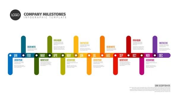 Full Year Timeline Template All Months Horizontal Time Line Made — Stock Vector