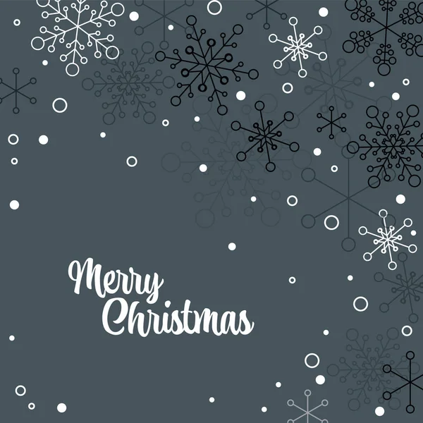 装飾的な白と黒の円のドットとグレーの背景に白い雪片とミニマリストクリスマスフライヤーカードテンプレート — ストックベクタ