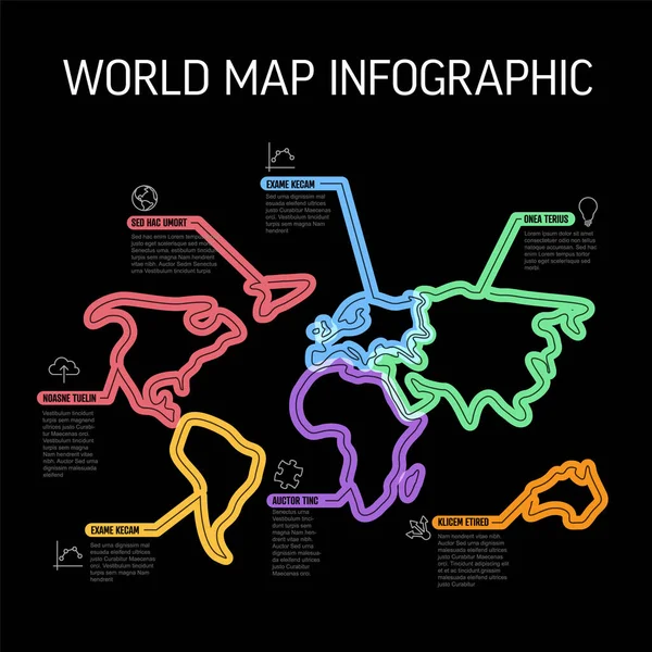 Vector World Map Infographic Rapor Şablonu Siyah Arkaplan Üzerinde Simgeleri — Stok Vektör