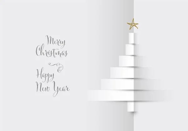 白い紙の折りストライプから作られた木でシンプルな白いベクトルクリスマスカードテンプレート シンプルなミニマリストホワイトクリスマスカードテンプレート — ストックベクタ