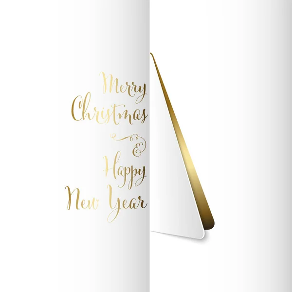 ベクトルホワイトメリークリスマスカードともに三角形のクリスマスツリーカットから紙黄金の背景とサンプルテキスト — ストックベクタ