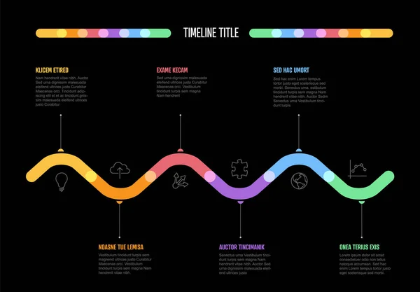 Vector Dark Infographic Company Milestones Curvo Horizontal Timeline Template Versão — Vetor de Stock