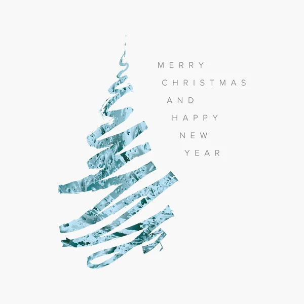 青い金属ブラシのドアのストロークとあなたのテキストのための場所から作られたミニマルなクリスマスツリーと白のトレンディーなシンプルなクリスマスカードテンプレート シンプルなクリスマスカード — ストックベクタ
