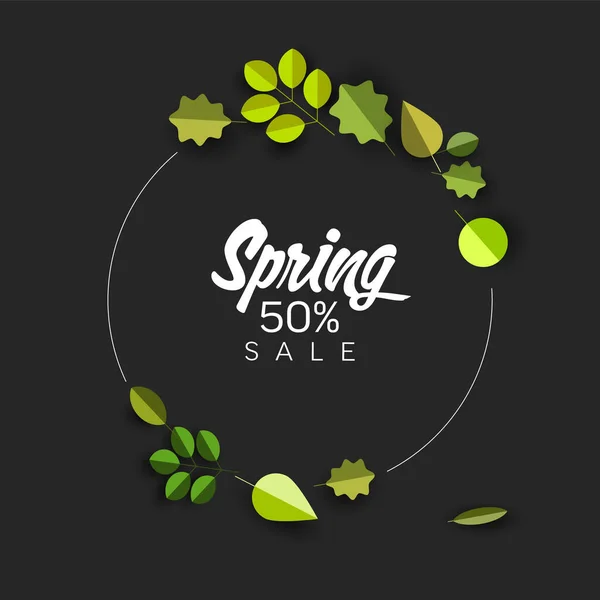 Spring Dark Minimalist Sale Circle Label Made Minimalist Leafs Place — Stock Vector