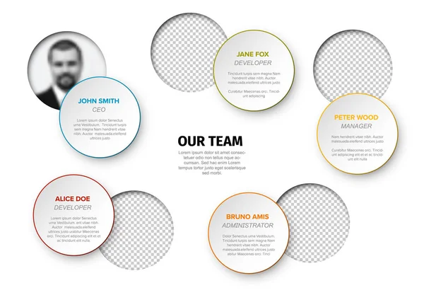 Company Team Presentation Template Circle Team Profile Photos Placeholders Some —  Vetores de Stock