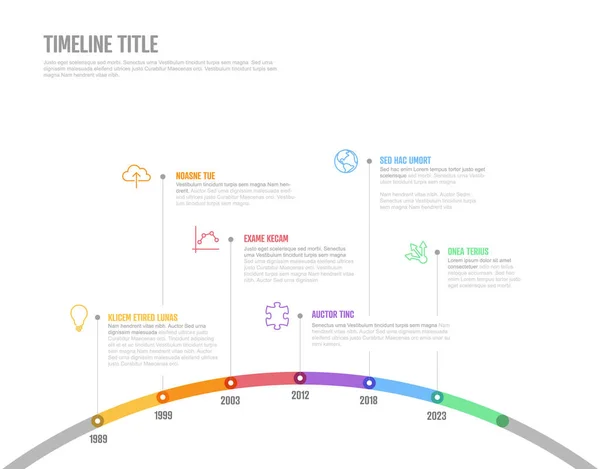 Vector Infographic Company Milestones Arc Curved Timeline Template Light Thick — Stock Vector