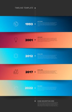 Stripped timeline template with big blue and red gradient color blocks. Vector vertical Infographic Company Milestones Time line Template with blue and red color horizontal stripes