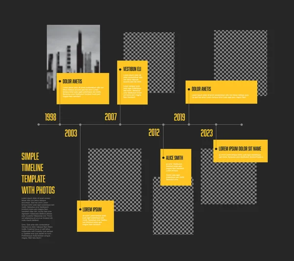Vector Simple Dark Infographic Horizontal Time Line Template Rectangle Photo — Vettoriale Stock