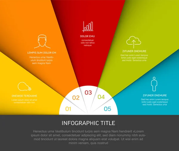 Vector Multipurpose Infographic Template Five Elements Description Numbers Icons Fan — стоковый вектор