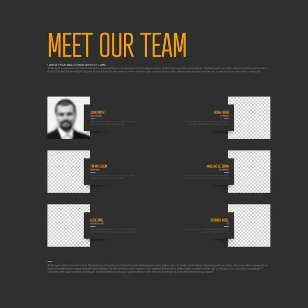 Company Team Dark Presentation Template Team Profile Photos Placeholders Some — Stockvektor