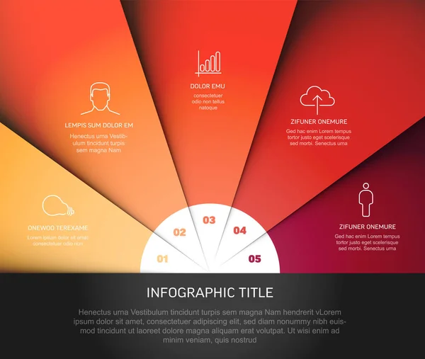 Plantilla Infografía Multiusos Vectorial Con Cinco Elementos Descripción Números Iconos — Archivo Imágenes Vectoriales