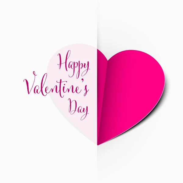 Pink Happy Valentines Day Card Template Pink Paper Folded Heart — Stock Vector