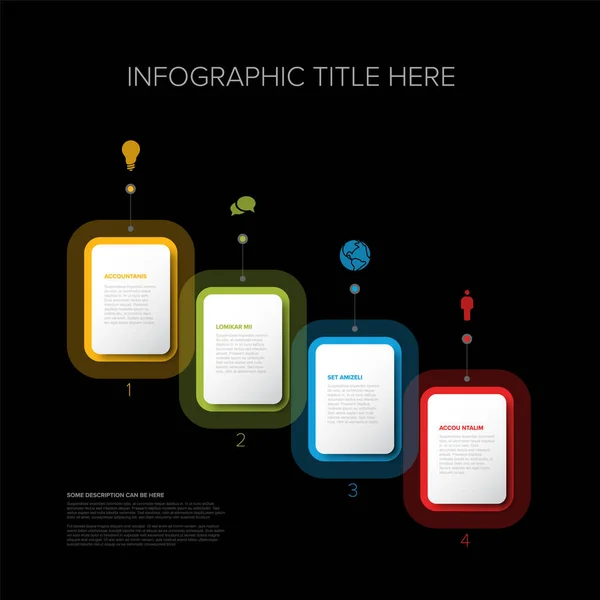 Plantilla Infografía Multipropósito Vectorial Con Cuatro Opciones Elementos Rectángulos Diagonales — Vector de stock