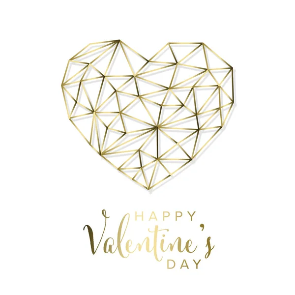Filo Oro Felice San Valentino Modello Carta Cuore Oro Triangolo — Vettoriale Stock
