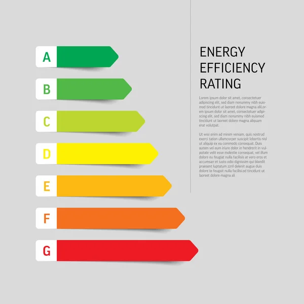 電気機器のエネルギー効率ラベル エネルギー評価とベクトル図エネルギー効率の各レベルの文字と影の矢印 — ストックベクタ