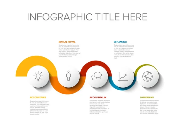 Vector Infographic Company Milestones Gekrümmte Horizontale Timeline Template Leichte Zeitleistenvorlage — Stockvektor