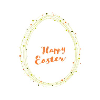 Mutlu Paskalya minimalist beyaz kart şablonu. Soyut Paskalya yumurtası, çeşitli ovalar ve renk çemberi noktalarından yapılmış. Metinleriniz için minimalist Paskalya vektör şablonu