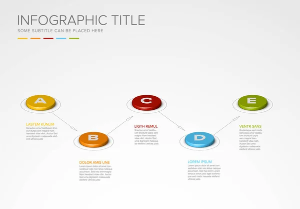 Διάνυσμα Πολλαπλών Χρήσεων Infographic Πρότυπο Κατασκευασμένο Από Πέντε Χρωματιστά Κουμπιά — Διανυσματικό Αρχείο