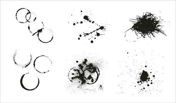 矢量收集的孤立的黑色墨点印污迹和水滴在白纸的背景 可用于肮脏的牢骚插图 — 图库矢量图片