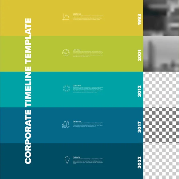 Vektor Einfache Infografik Zeitleistenvorlage Mit Quadratischen Foto Platzhaltern Auf Farbigen — Stockvektor