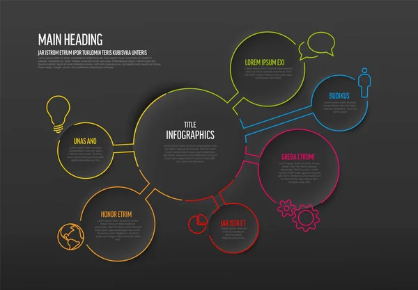 Plantilla Infografía Oscura Multipropósito Vectorial Con Opciones Elementos Título Círculo — Archivo Imágenes Vectoriales