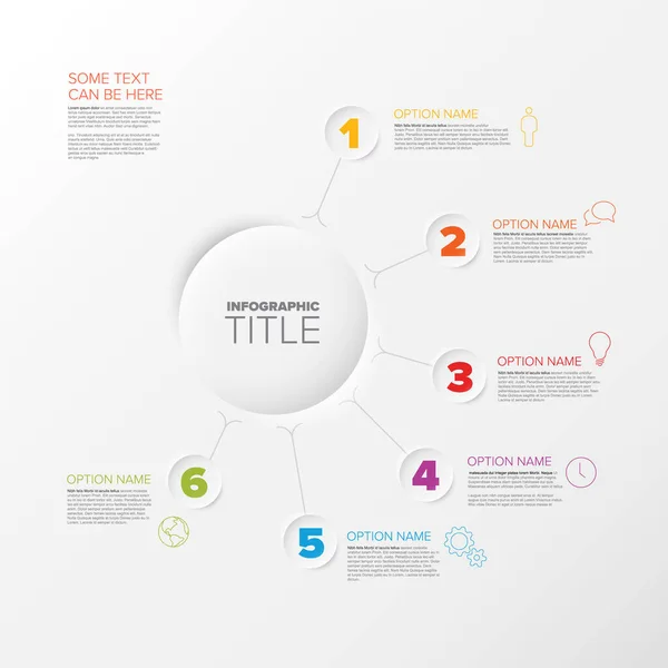 Infographic Report Template Six Steps Options Made Circle Relief Elements — ストックベクタ