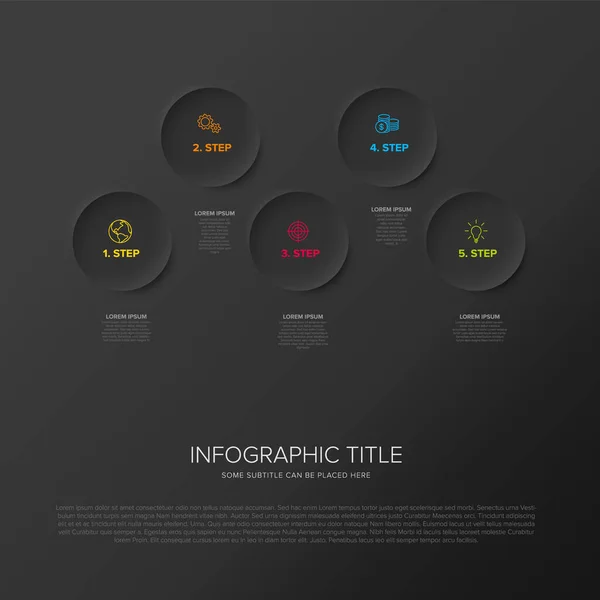 Vector Dark Multipurpose Infographic Template Five Circle Elements Options Steps — ストックベクタ