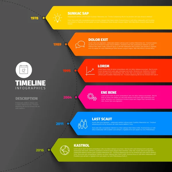 Vector Colorido Plantilla Informe Tipográfico Tipográfico Línea Tiempo Con Los — Vector de stock