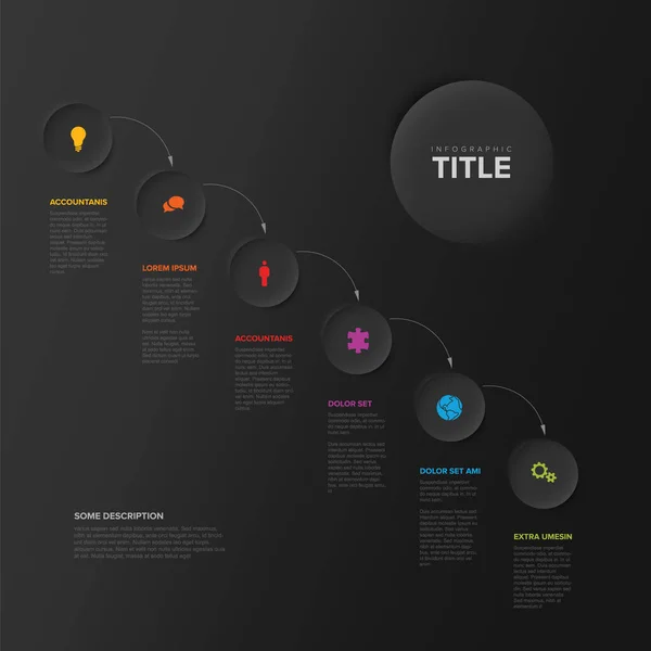 Vector Dark Diagonal Progress Steps Template Arrows Made Six Dark — Stock vektor