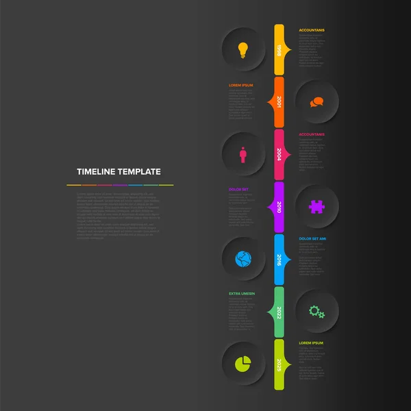 Vector Multipurpose Simple Dark Vertical Progress Timeline Steps Template Descriptions — Stockvektor