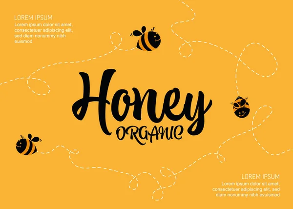 Kreatif Sederhana Label Madu Dengan Lebah Terbang Stiker Madu Dengan - Stok Vektor