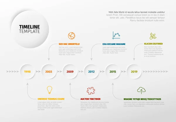 Modèle Chronologie Vectoriel Infographique Avec Ligne Horizontale Faite Partir Flèches — Image vectorielle