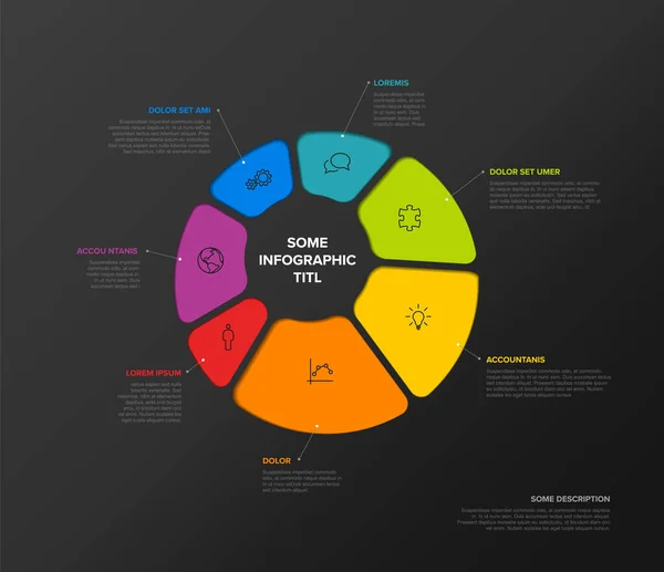 Modello Infografico Multiuso Vettoriale Composto Sette Blocchi Icone Brevi Descrizioni — Vettoriale Stock