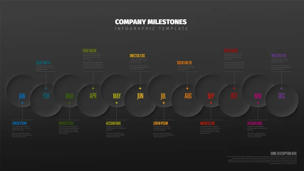 Modello Timeline Dell Intero Anno Con Tutti Mesi Una Linea — Vettoriale Stock