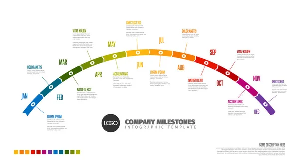 Plantilla Línea Tiempo Año Completo Con Todos Los Meses Una — Vector de stock