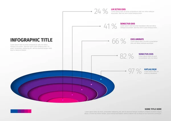 Plantilla Capas Círculo Infografía Vectorial Con Cinco Círculos Volumen Compartido — Vector de stock