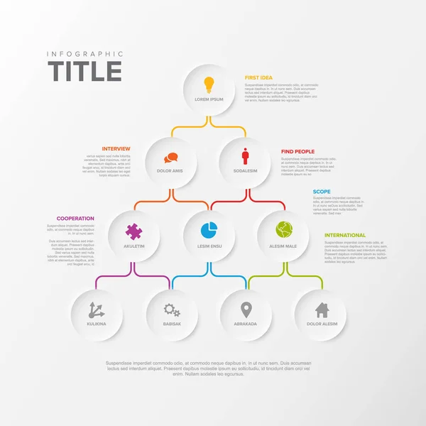 Modello Grafico Piramide Infografica Solida Vettoriale Realizzato Con Cerchi Rilievo — Vettoriale Stock