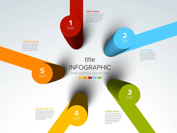 Vektorové Světlo Víceúčelová Infographic Šablona Pěti Barevných Válců Kroky Graf — Stockový vektor