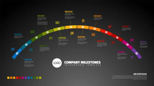 Plantilla Línea Tiempo Año Completo Con Todos Los Meses Una — Vector de stock