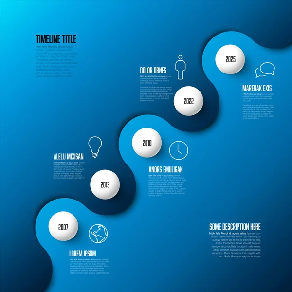 Vector Diagonaal Infographic Bedrijf Mijlpalen Tijdlijn Template Met Cirkels Blauwe — Stockvector