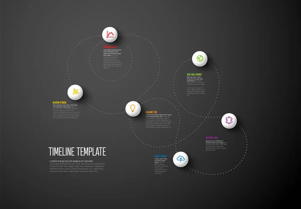 Infografía Vectorial Plantilla Informe Línea Tiempo Punteada Con Iconos Contenido — Vector de stock