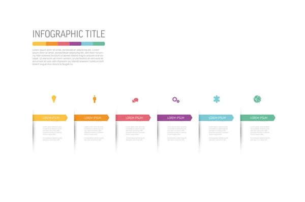 Luce Multiuso Sei Elementi Infografici Con Segnalibri Attow Colorati Icone — Vettoriale Stock