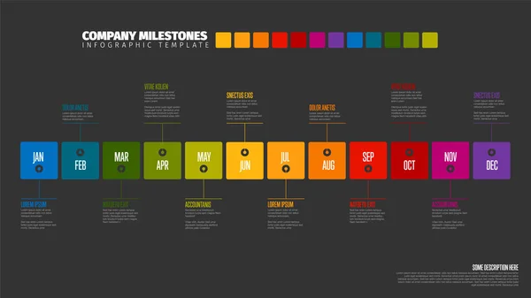 Plantilla Línea Tiempo Año Completo Con Todos Los Meses Color — Archivo Imágenes Vectoriales