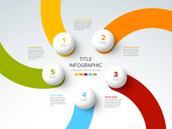 Vector Light Multipurpose Infographic Template Made Five Color Rounded Stripes — Stock Vector