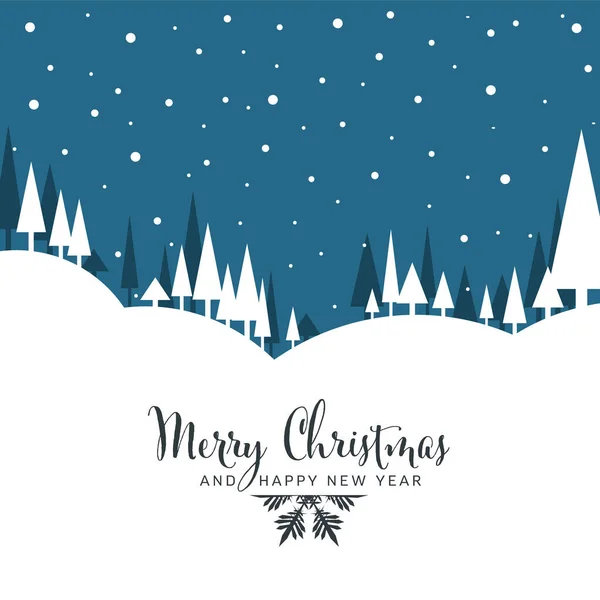 以飘落的雪花为圣诞卡的矢量极简主义雪景 三角形树的雪山 雪片的深蓝色背景和文字的地方 — 图库矢量图片