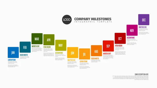 Plantilla Línea Tiempo Año Completo Con Todos Los Meses Color — Archivo Imágenes Vectoriales